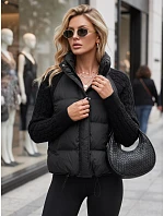 Dámska prešívaná péřová bunda s pletenými rukávmi, čierna, FashionStreet TY5930