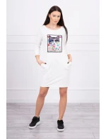 Šaty s 3D grafikou mačky ecru