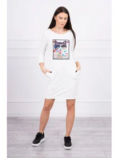 Šaty s 3D grafikou mačky ecru