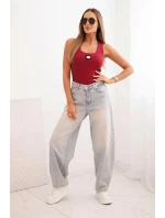 Dámske pruhované tielko s ozdobnou aplikáciou bordová Dámske pruhované tielko s ozdobnou aplikáciou bordová