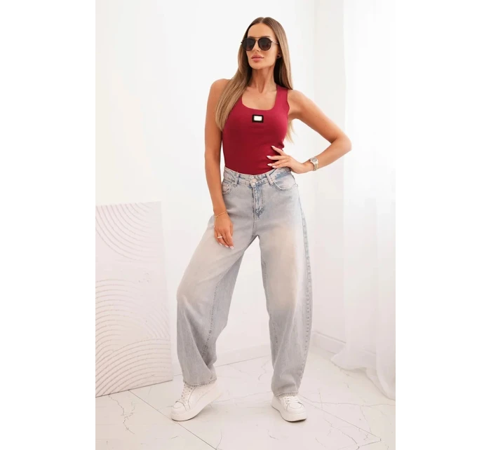 Dámske pruhované tielko s ozdobnou aplikáciou bordová Dámske pruhované tielko s ozdobnou aplikáciou bordová