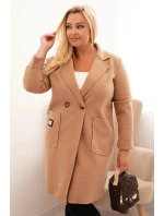 Dámsky elegantný kabát Plus Size s golierom a veľkými vreckami Camel Dámsky elegantný kabát Plus Size s golierom a veľkými vreckami Camel