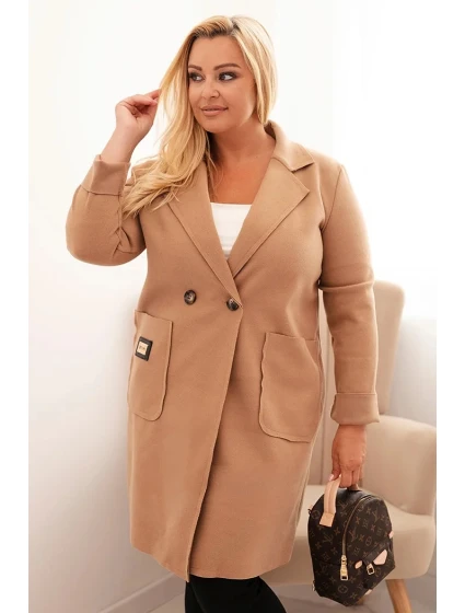 Dámsky elegantný kabát Plus Size s golierom a veľkými vreckami Camel Dámsky elegantný kabát Plus Size s golierom a veľkými vreckami Camel