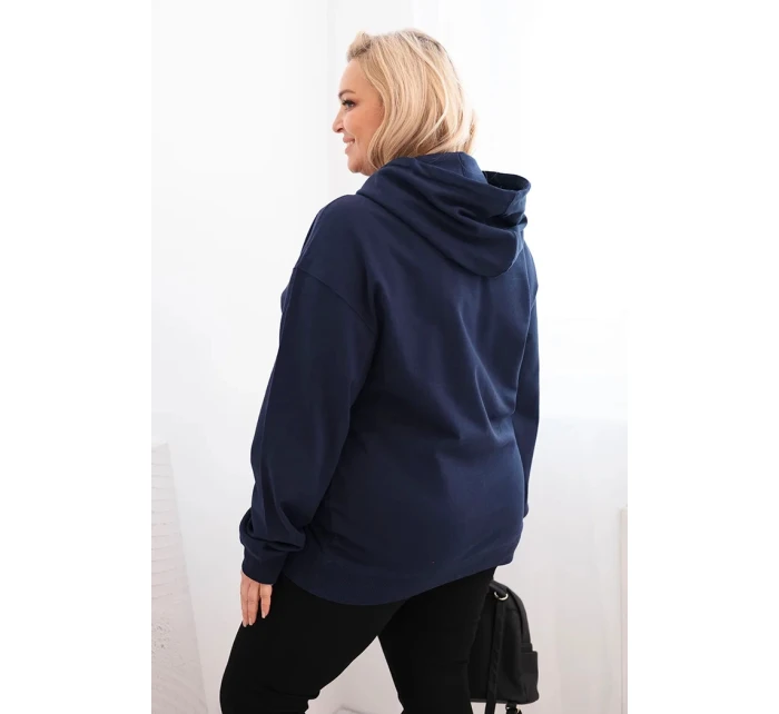 Plus veľkosť dámska mikina s kapucňou s klokaním vreckom bavlna modrá