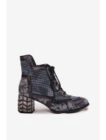 Kožené dámské kotníkové boty na podpatku model 21713970 šedé - Maciejka