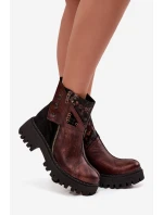 Kožené zateplené kotníkové boty na platformě a plochém podpatku model 21725100 hnědé - Maciejka