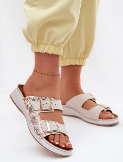 Dámské pantofle světle béžové s přezkami model 22094924 - Inblu