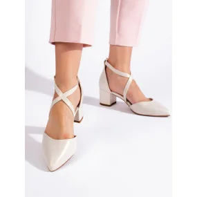 Trendy dámske lodičky bielej farby na širokom podpätku