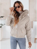 Dámská zimní bunda krátká s kožešinou světle béžová Dstreet model 21991180 - FashionStreet