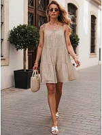 Letné dámske bavlnené vzdušné šaty v béžovej farbe FashionStreet EY2675 Letné dámske bavlnené vzdušné šaty v béžovej farbe FashionStreet EY2675