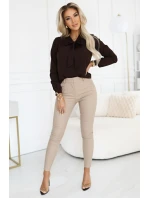 140-29 Blúzka s dlhými rukávmi a viazaním vpredu - čokoládová 140-29 Blúzka s dlhými rukávmi a viazaním vpredu - čokoládová