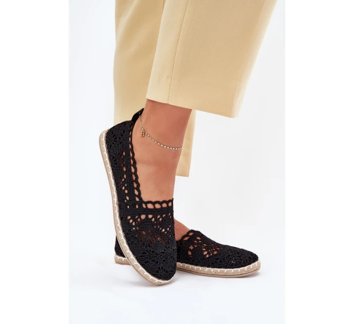 Koronkowe Espadryle Damskie Czarne Adelira