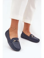 Mokasyny Damskie Ażurowe Z Ozdobą Granatowe Kaydance