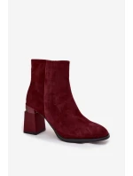 Botki Damskie Z Naturalnego Zamszu Na Słupku Ocieplane D&A CR52-718 Bordowe Botki Damskie Z Naturalnego Zamszu Na Słupku Ocieplane D&A CR52-718 Bordowe