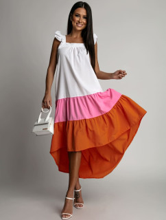 Letné šaty na ramienka s dlhším chrbtom, ružové a oranžové