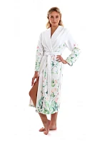 Dámsky župan s golierom JULIA 2151 0001 Biela s kvetmi - Vestis