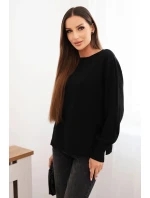 Dámsky viskózový sveter s dlhým rukávom a bočným rozparkom čierny