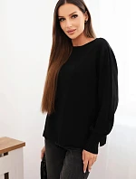 Dámsky viskózový sveter s dlhým rukávom a bočným rozparkom čierny