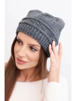 Dámska zimná čiapka z vlny a s pleteným vzorom K428 graphite Dámska zimná čiapka z vlny a s pleteným vzorom K428 graphite