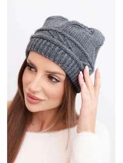 Dámska zimná čiapka z vlny a s pleteným vzorom K428 graphite