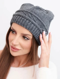 Dámská zimní čepice z vlny a s pleteným vzorem model 21817815 grafitová - K-Fashion