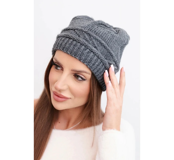 Dámska zimná čiapka z vlny a s pleteným vzorom K428 graphite Dámska zimná čiapka z vlny a s pleteným vzorom K428 graphite