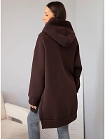 Mikina dámská oversize z bavlny s kapucí a kapsou hnědá Mikina dámská oversize z bavlny s kapucí a kapsou hnědá