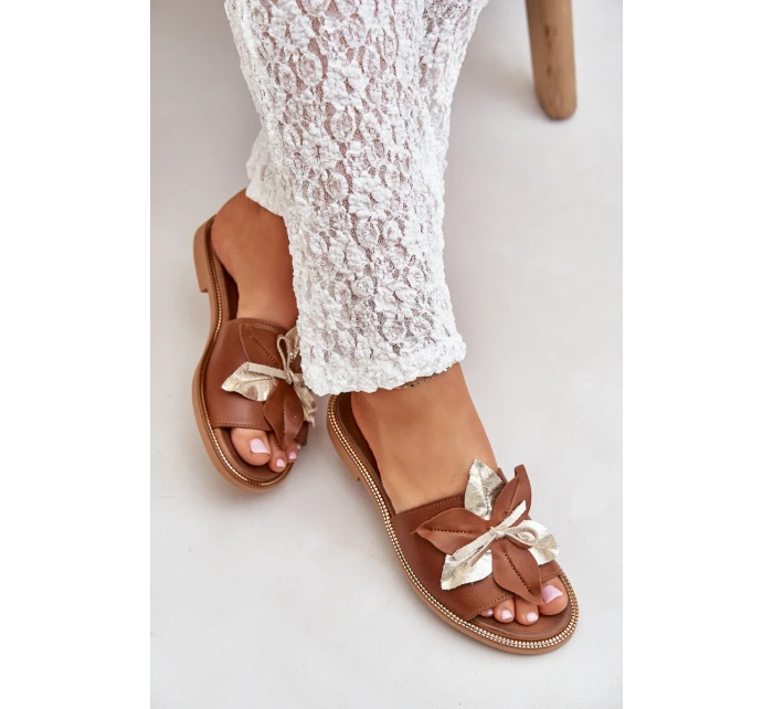 Klapki Z Ozdobą Skóra Naturalna Zazoo 3574/Z Camel Klapki Z Ozdobą Skóra Naturalna Zazoo 3574/Z Camel