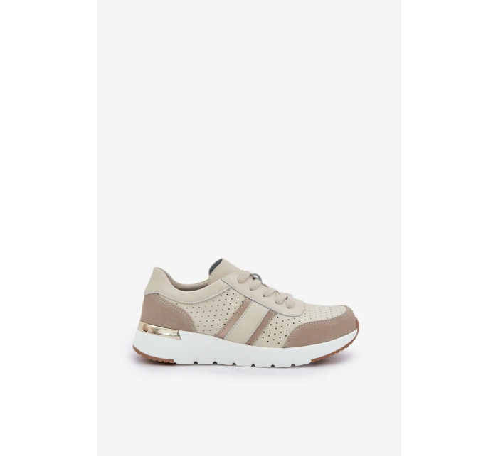 Dámské kožené tenisky na platformě béžové model 21685462 - EVENTO