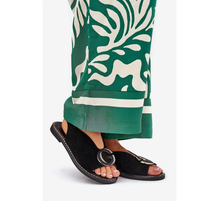 Płaskie Sandały Z Ozdobą Czarne Haliones Płaskie Sandały Z Ozdobą Czarne Haliones