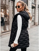 Kamizelka damska pikowana z kapturem i paskiem czarna model 22342246 - FashionStreet