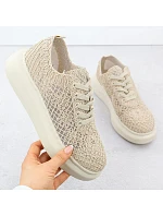 Dámská obuv na platformě se šněrováním béžová model 22098387 - VINCEZA Dámská obuv na platformě se šněrováním béžová model 22098387 - VINCEZA