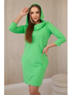 Šaty s kapucňou a vreckami svetlozelené