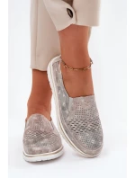 Zamszowe Półbuty Wsuwane Beżowo-Złote Inez