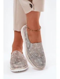 Zamszowe Półbuty Wsuwane Beżowo-Złote Inez