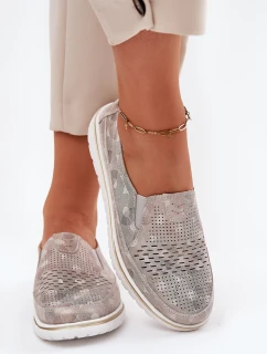 Zamszowe Półbuty Wsuwane Beżowo-Złote Inez