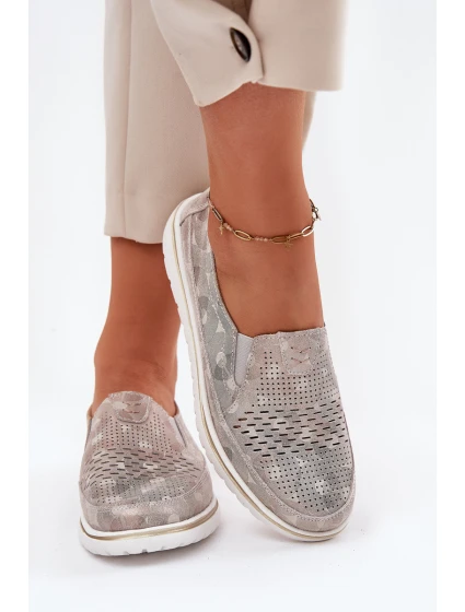 Zamszowe Półbuty Wsuwane Beżowo-Złote Inez