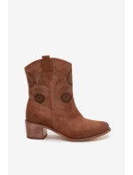 Semišové kožené dámské boty s výřezy na podpatku model 21713168 hnědé - Zazoo