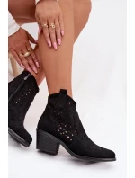 Dámské perforované cowboy boty na podpatku S.Barski HY61-8012 Černé