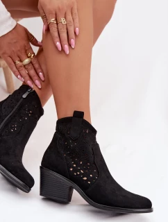 Dámské perforované cowboy boty na podpatku S.Barski HY61-8012 Černé