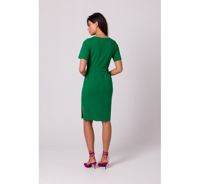 B263 Bavlněné šaty s kapsami - zelené