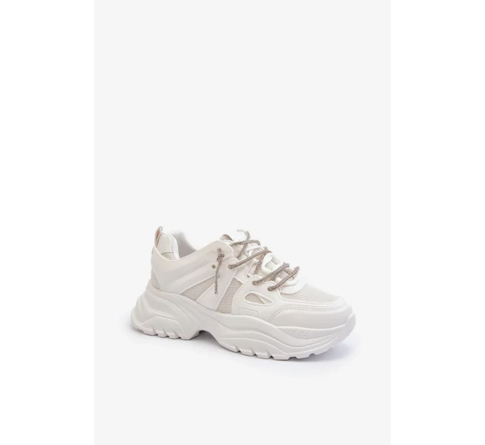 Dámske tenisky na pevnej podrážke s ozdobným šnurovaním biela Relissa Dámske tenisky na pevnej podrážke s ozdobným šnurovaním biela Relissa
