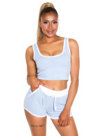Sexy Sporty Set Cropped Top + Shorts Contrast Trim