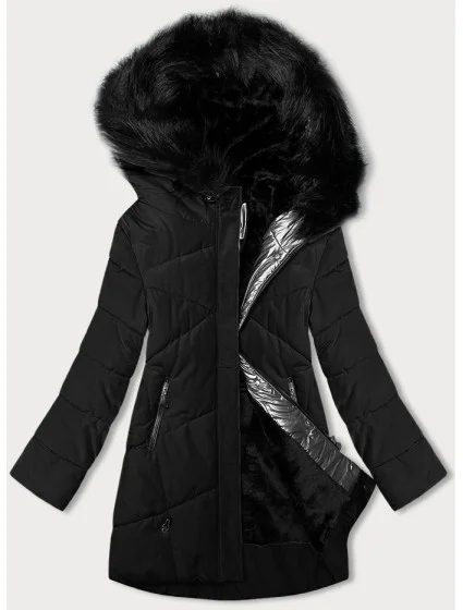 Černá dámská zimní bunda s kožešinou model 21247116 - MELYA MELODY