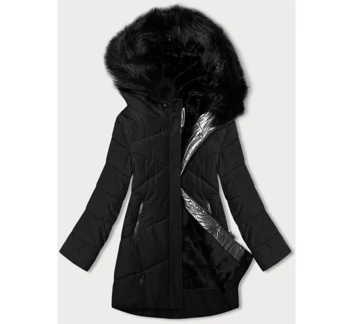 Černá dámská zimní bunda s kožešinou model 21247116 - MELYA MELODY