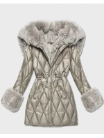 Bunda s kožušinovou kapucňou a golierom béžová (T3-2635#-62)