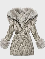 Bunda s kožušinovou kapucňou a golierom béžová (T3-2635#-62)