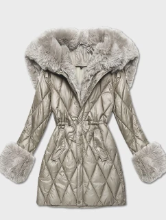 Bunda s kožušinovou kapucňou tvoriacou golier béžová (T3-2635#-62)
