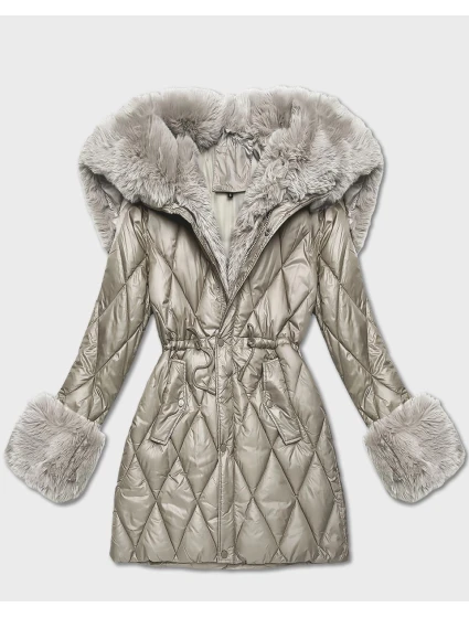 Bunda s kožušinovou kapucňou a golierom béžová (T3-2635#-62)