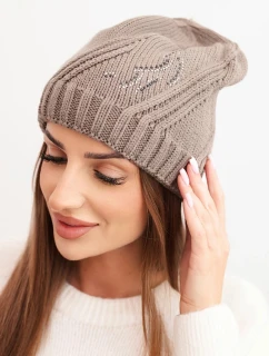 Dámska zimná čiapka s vlnou a kamienkovou výzdobou K480 mocca